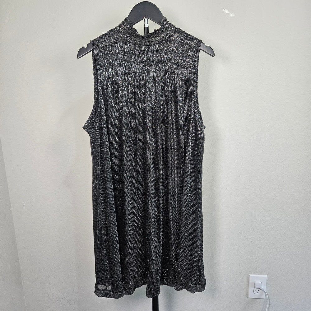 Nine West Sleeveless Dress Women Large Silver Metallic Mock Neck Party Glam